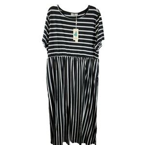 Nemidor Midi Dress Black white Striped 24W Stretch pockets NEW